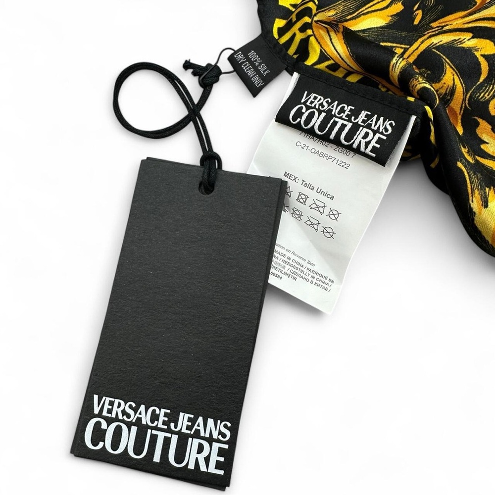 Versace Black and Gold Baroque Plaid Silk Scarf - Picture 5 of 8
